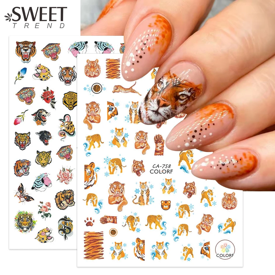 2022 Designs 3D Tiger Nail Art Stickers Roar Animal Cheetah Wolf Gel Fake  Nails Polish Sliders Manicure Accessory Charm STCA758|Stickers & Decals| -  AliExpress