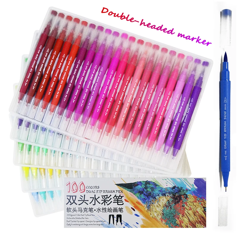 

100 Colors Fine liner Drawing Painting Watercolor Felt-Tip Pen Art Marker Pens Dual Tip Brush Pen School Supplies Stationery