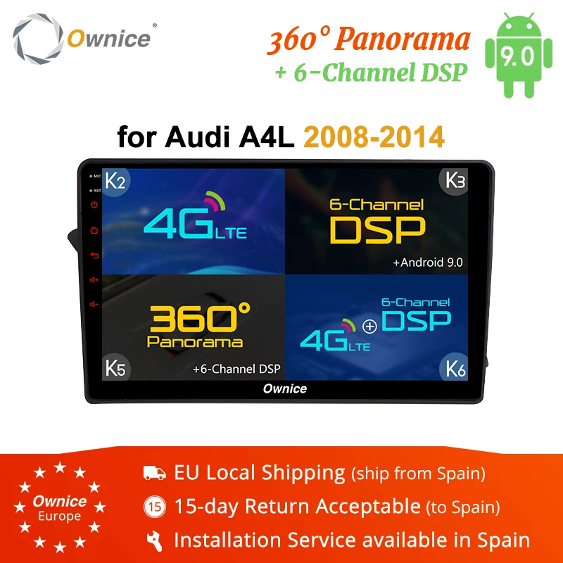 Ownice K1 K2 K3 K5 K6 10.1inch 8 Core Android 8.1 Car Radio Player GPS DVD for Audi A4L 2008 - 2014 Support 4G SIM TPMS DVR DAB+ |