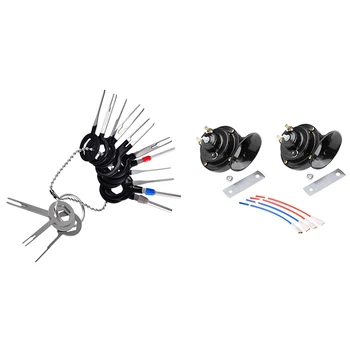 

14Pcs Car Electrical Wiring Crimp Connector Extractor Puller Kit & 2Pcs 12V Snail Horn Air Horn