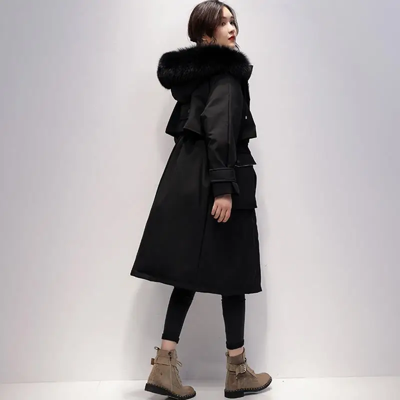 

Women Hooded Warm Long Thick Coat Warm Large Fur Collar Parkas