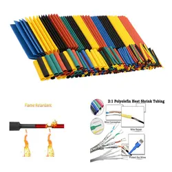 Kit d'emballage thermorésistant, 164 pièces, gaine thermorétractable, Pack assorti, manchon d'isolation de câble métallique 