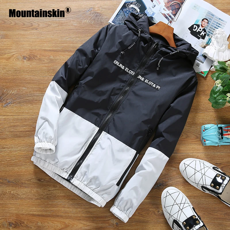 Мужская тонкая куртка с капюшоном Mountainskin легкая приталенная в стиле пэчворк
