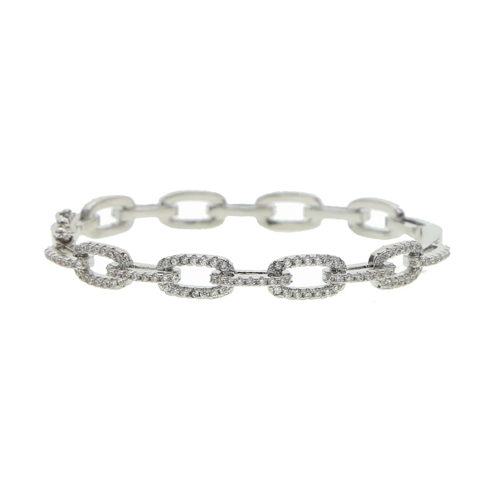 inner 56-58mm silver color micro pave clear cubic zirconia iced out bling cz cuban link chain bangle bracelet for women 5