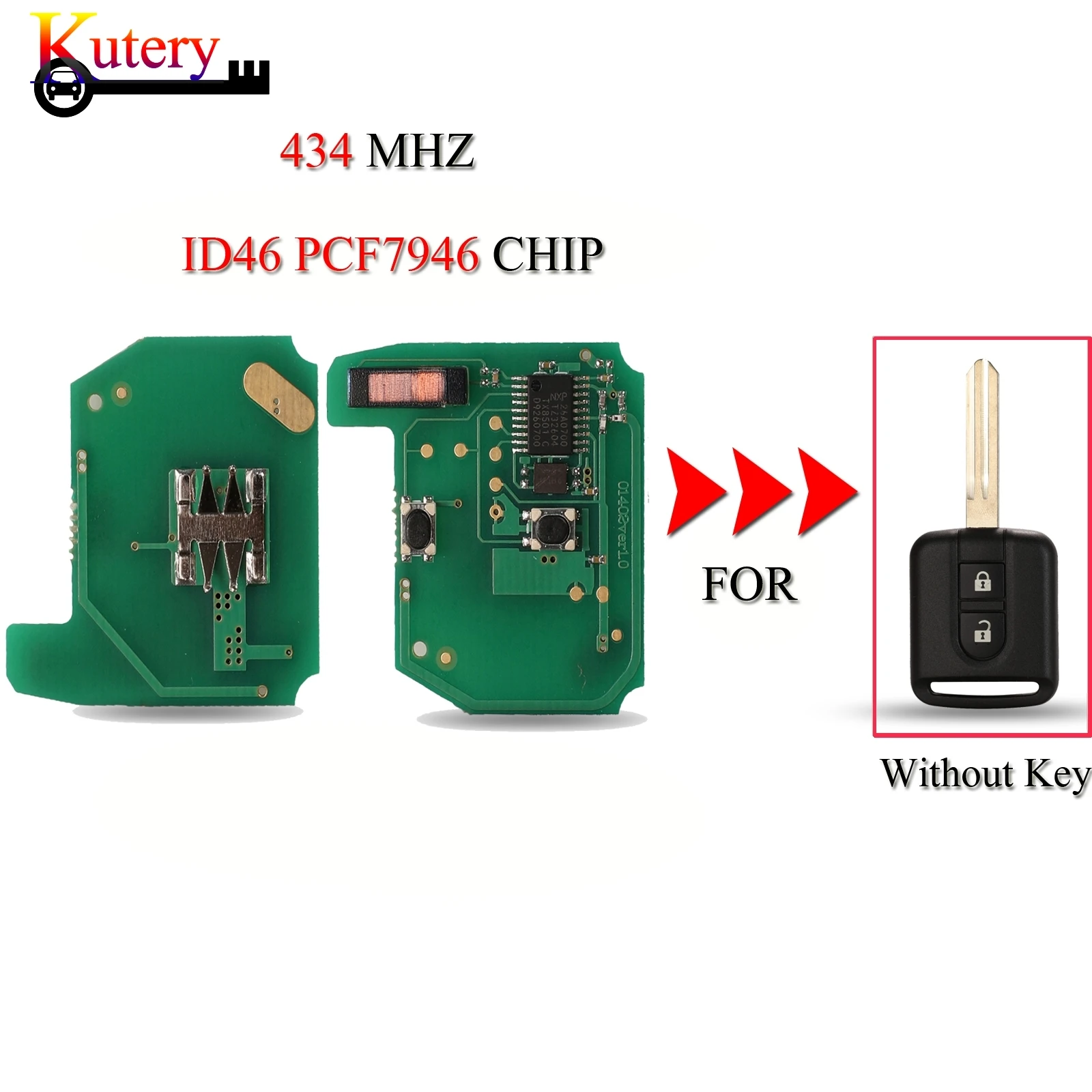 

jingyuqin 10PCS/Lot Remote Car Key Circuit Board For Nissan Elgrand X-TRAIL Qashqai Navara Micra Note 2 Buttons 433MHz ID46 Chip