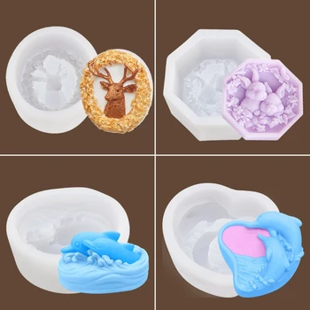 

4Pcs DIY Silicone Soap Molds Deer Rabbit Dolphin Design Soap Moulds Soap Making