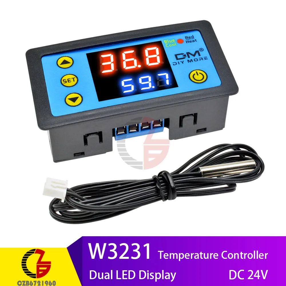 24V Red-Blue W3231 красный синий двойной светодиодный дисплей Цифровой термостат регулятор температуры регулятор переменного тока 110-220 В Крытый Открытый термометр 220 В - Цвет: 24V Red-Blue