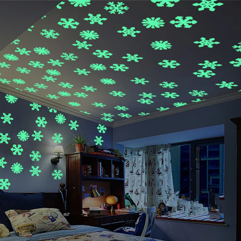 14 pc Glowing Snowflake Wall Stickers 3D Home Decor Baby Kid Room Christmas
