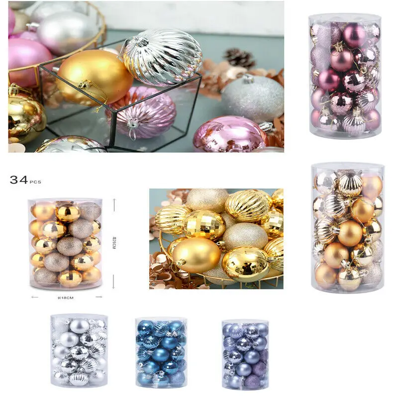 

2019 New Fashion 34PCS 40mm Christmas Tree Balls Small Bauble Hanging Home Party Ornament Decor