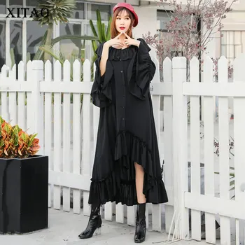 

XITAO Ruffle Pleated Dress Fashion New Women 2020 Spring Irregular Pleated Small Fresh Full Sleeve Pullover Dress XJ3594