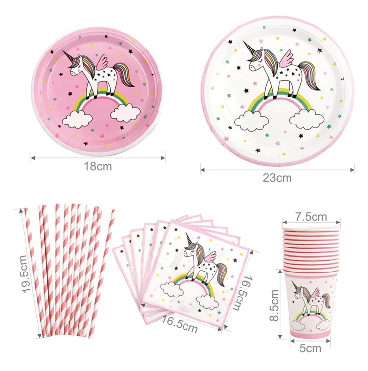 QIFU одноразовая посуда для вечеринок с единорогом Одноразовая бумажная тарелка чашка скатерть с единорогом декор для вечеринки на день рождения