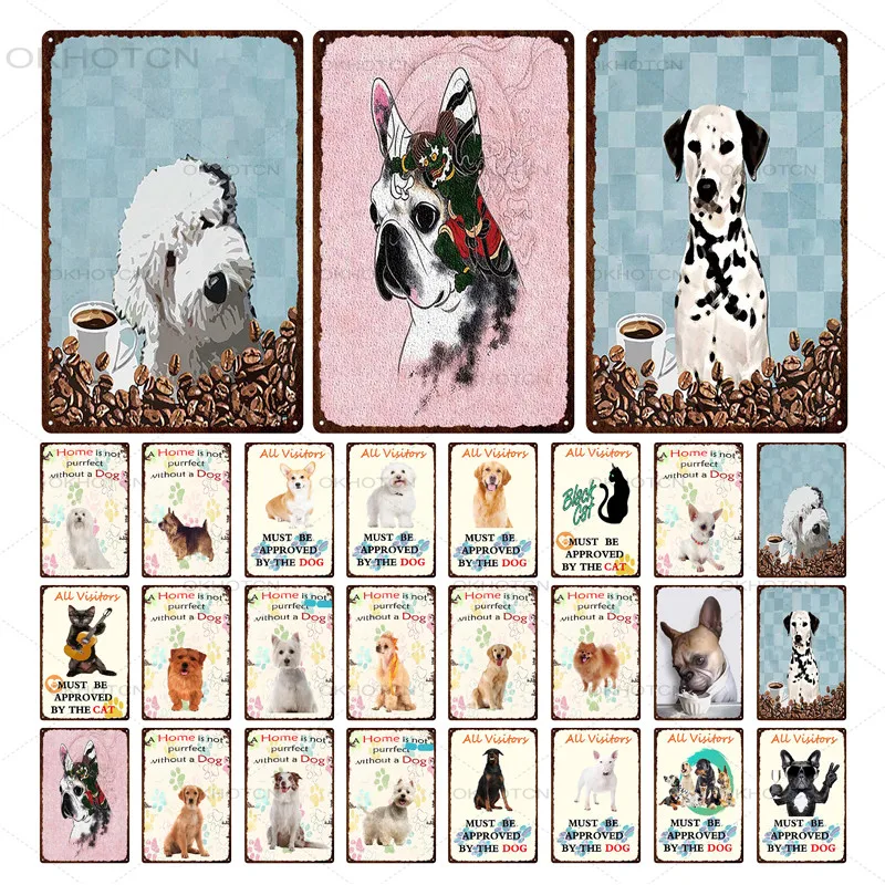 

Retro Funny Style Animal Cat & Dog Metal Tin Sign Pet Shop Home Pendant Abstract Slogan Plaque Iron Painting 20X30Cm