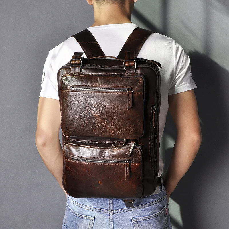Coffee backpack 9912 Кожаный Мужской дизайнерский Многофункциональный кофейный Maletas Maletin деловой портфель 1" Сумка для ноутбука 9912-b - Цвет: Coffee backpack 9912