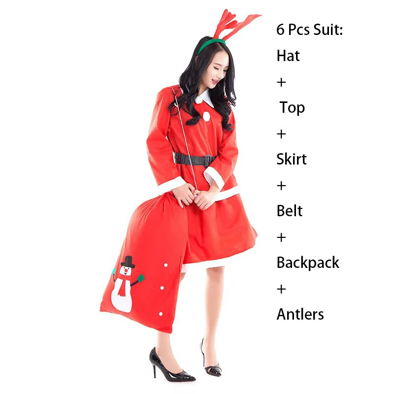 Рождественское платье; Рождественский костюм Санта-Клауса; праздничная одежда для костюмированной вечеринки; вечерние платья для девочек; Рождественский костюм для сцены с сумкой - Цвет: 6 Pcs Suit