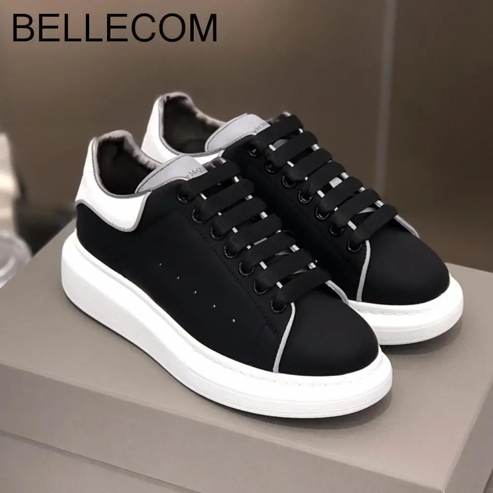 

BELLECOM New Women's Small White sneakers women Leather Breathable woman womens Thick-soled Sports platform ladies flat Shoes