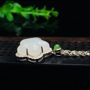 

925 Sterling Silver White HeTian Jade Carved Pentagram Design Lucky Pendant + Chain Necklace Fine Jewelry Charm Gift