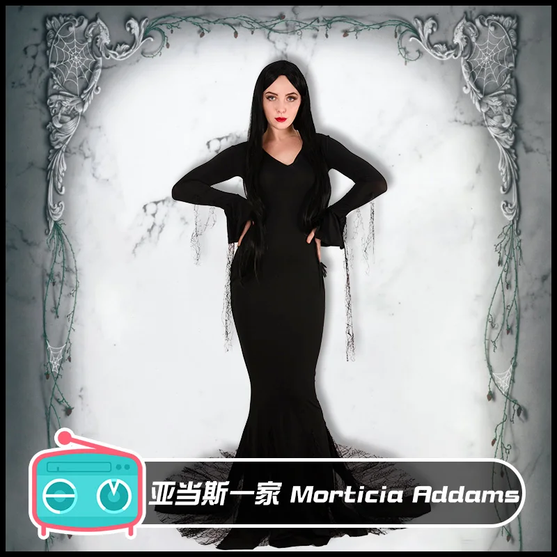 Morticia Addams готическое черное платье Хэллоуин косплей костюм униформа наряд S L