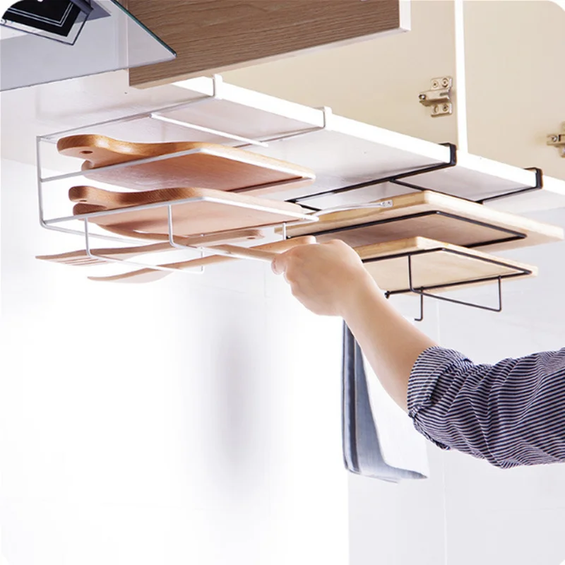 Cupboard Cabinet Door Iron Basket Towel Hanger Rack Cutting Board Holder Hanging Shelf Kitchen Space Saving Storage Organizer