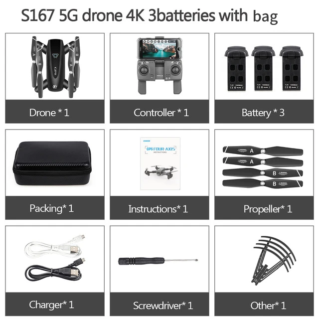 5g gps 4k 3B S167 Дрон gps 4K HD камера 5G Wi-Fi FPV складной селфи дроны Профессиональный 600 м Контроль расстояния следуя за мной RC Квадрокоптер - Цвет: 5g gps 4k 3B