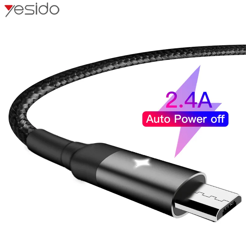 Yesido 2.4A микро usb кабель для автоматического отключения Быстрая зарядка защита
