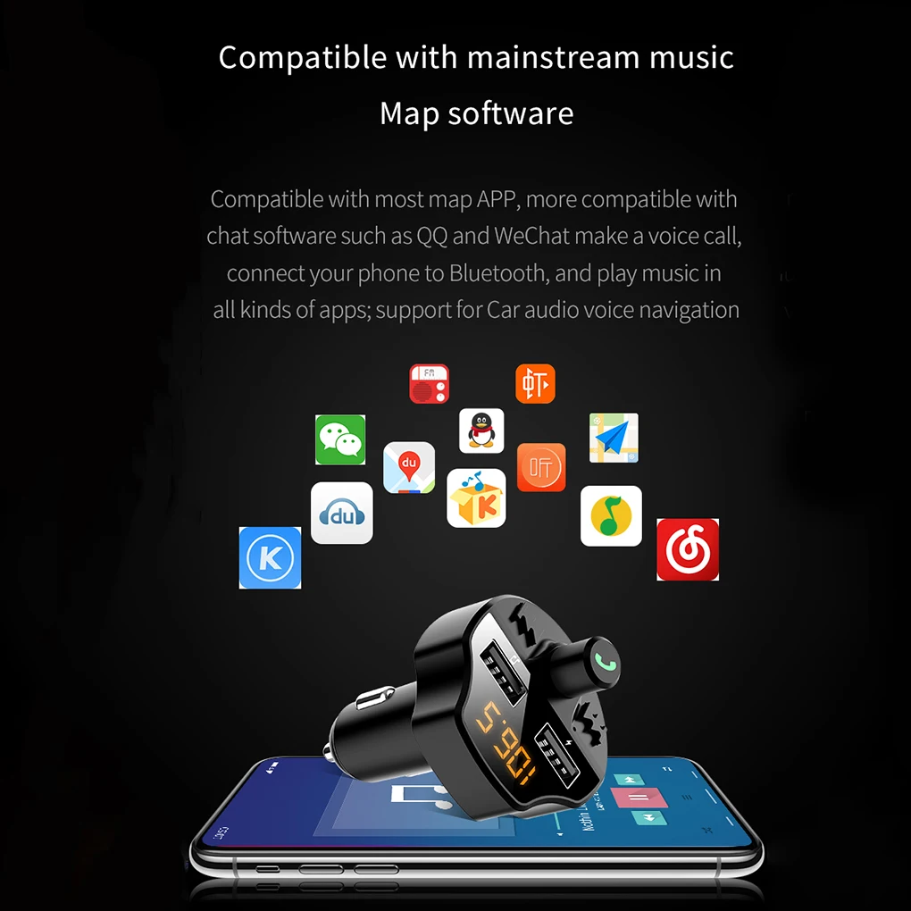 Bluetooth 5,0 Автомобильный MP3-плеер адаптер батарея Снижение напряжения шума TF карта Hands-free Dual USB зарядное устройство