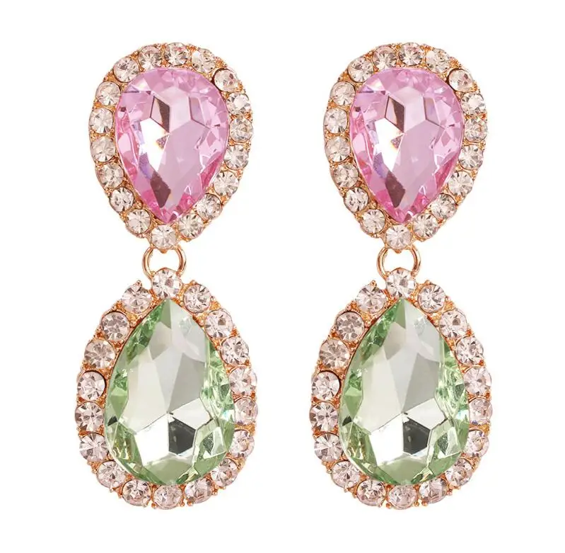Pink Green KMVEXO богемные многоцветные хрустальные висячие серьги для Женский Капля воды серьга со стразами женские Brincos вечерние свадебные украшения - Окраска металла: Pink Green