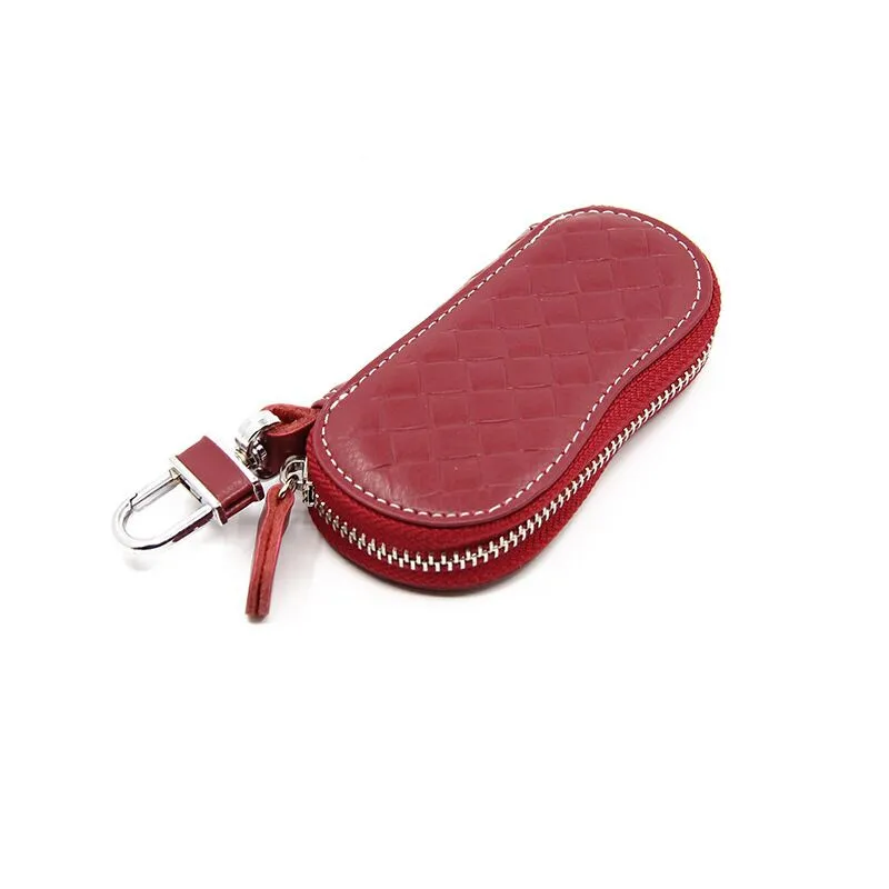 Plaid red wine Vento Marea натуральная кожа мужские женские кошельки для ключей короткая подушка из воловьей кожи ID держатель для карт на молнии многофункциональный автомобильный брелок кошелек - Цвет: Plaid red wine