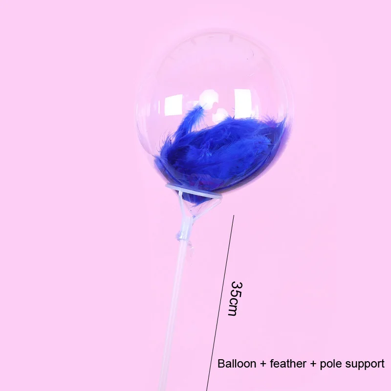 blue Шар+ перо+ стержень держатель/волнистые шары круглые шарики 12 дюймов креативные воздушные шары из перьев вечерние подарки вечерние украшения - Цвет: blue