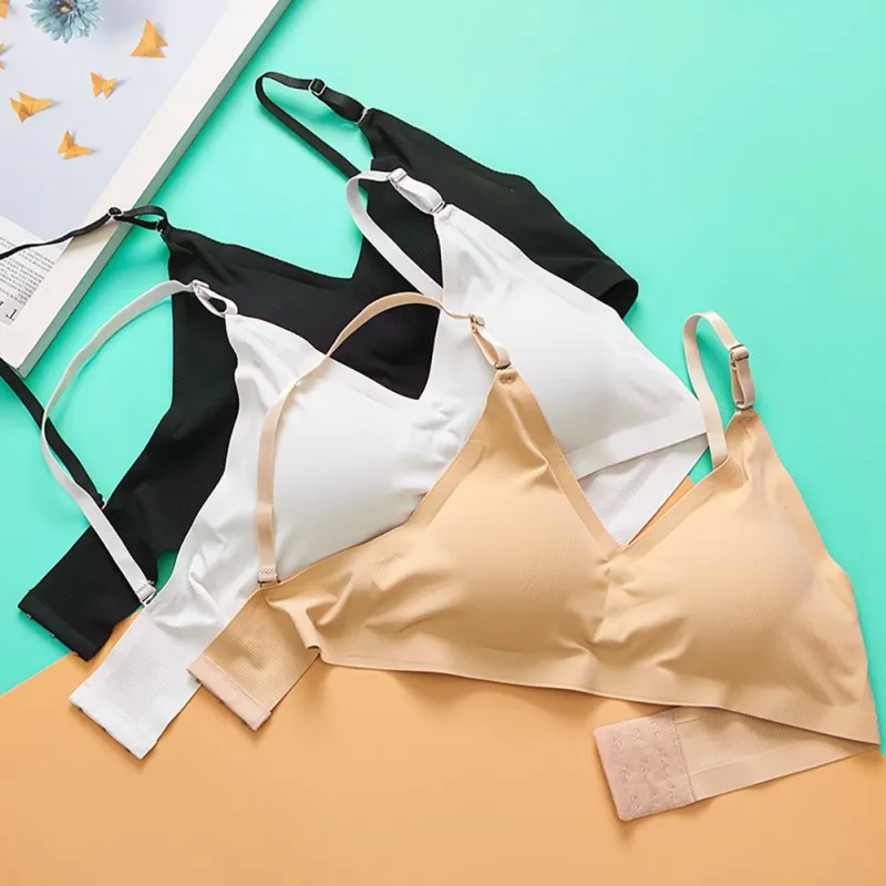 

Stylish Beautiful Seamless Bra for Women Comfortable Breathable Back Closure Solid Color Wire Free Triangle Cup Bras