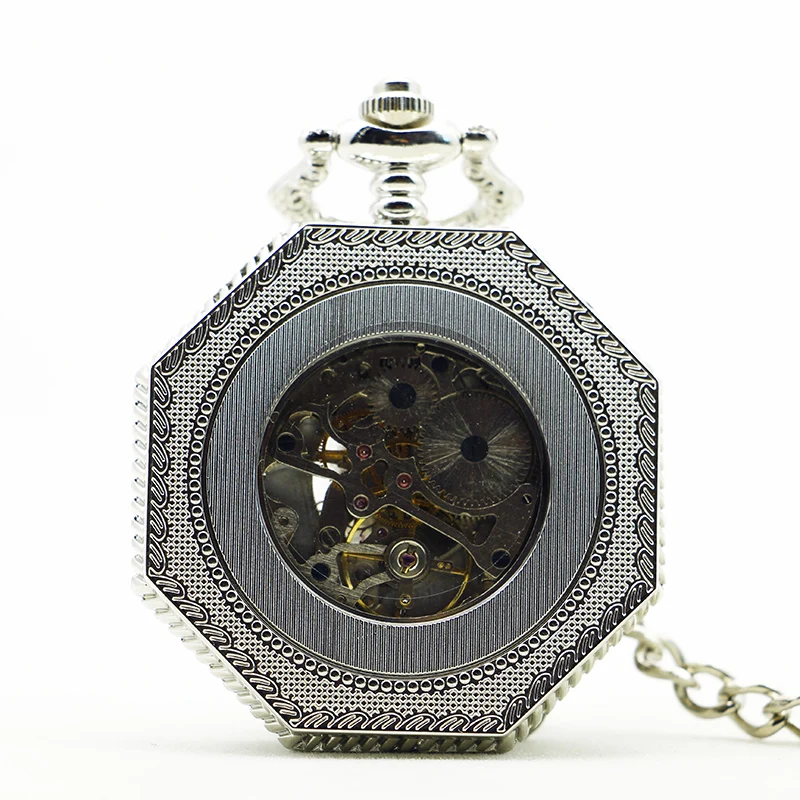 10 шт./Партия новое поступление серебряные Восьмиугольные Механические карманные часы Изысканные часы для мужчин и женщин