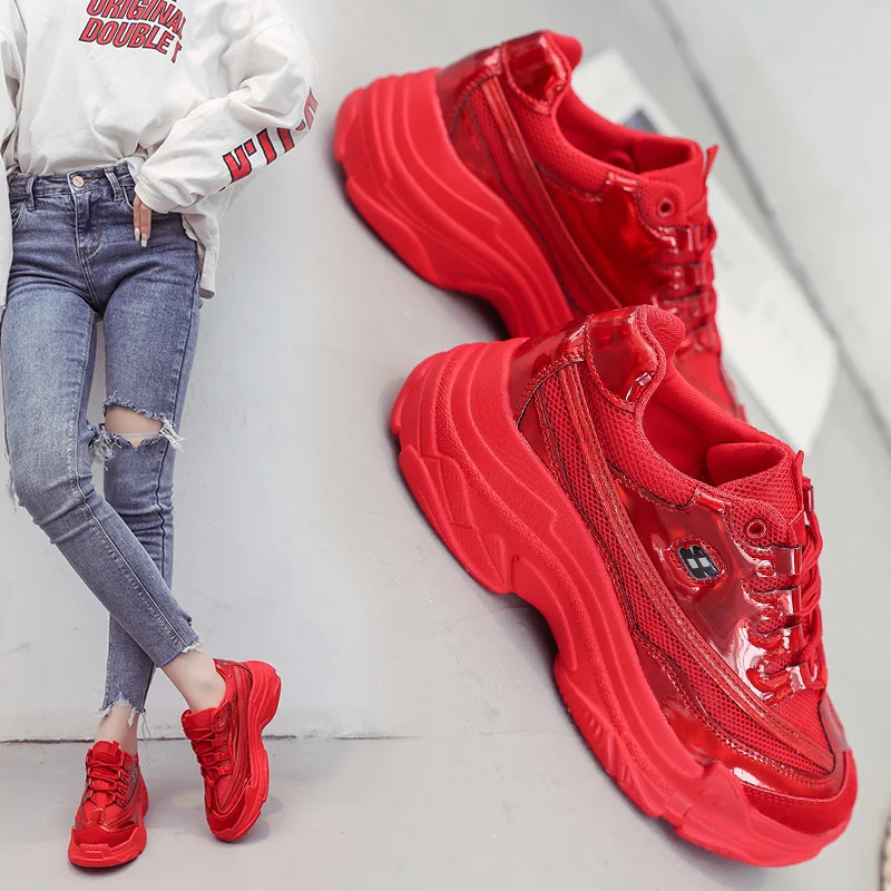 

Shoe Women's 2019 New Style Korean-style Casual Sports Shoes Colorful Extra High Thick Bottomed Mesh Dad Shoes