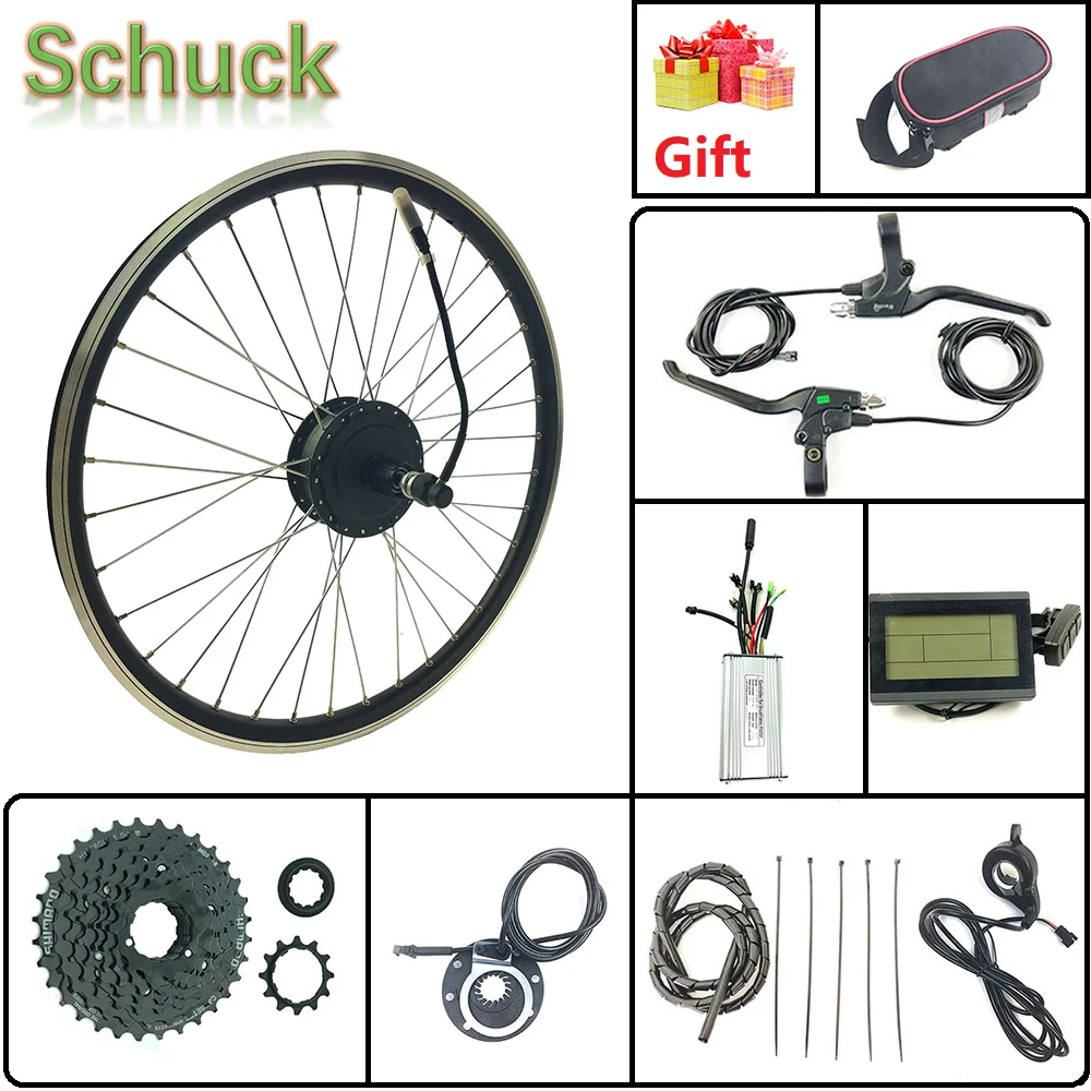 

Schuck Electric Bicycle Conversion Kit LCD3 Display 48V500W Rear Cassette hub Motor wheel E-bike kit with Spoke and Rim