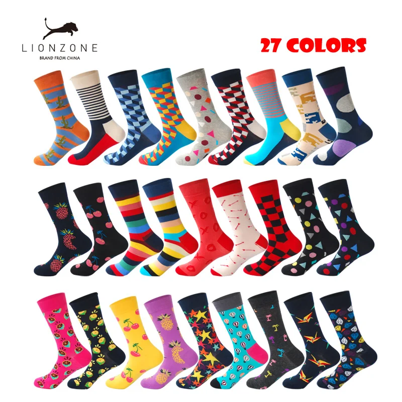 Брендовые качественные Веселые носки для мужчин 27 Цвета Полосатый плед Diamond носки с вишней Для мужчин хлопок Calcetines Largos Hombre