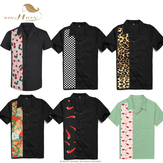 US $19.59 SISHION L2XL Plus Size Men Shirt ST110 Short Sleeve Black Red Rockabilly Cotton Casual Bowling Shi