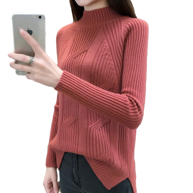 Girls Half -High Neck Bottom Trunks 2019 Reindeer Winter Solid Women Knit Loose Long Mouths Female Tops Jumper CM652 |