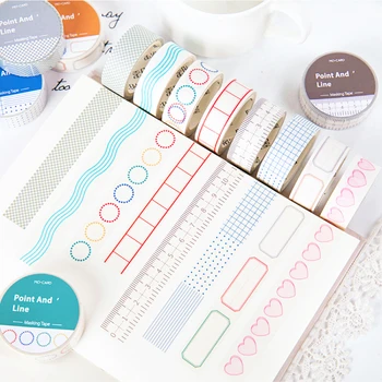 

Dotted Line Colorful Washi Tape Set Sticky Decorative Masking Paper Tape DIY Decoration Office Stationery Scrapbook 1PCS