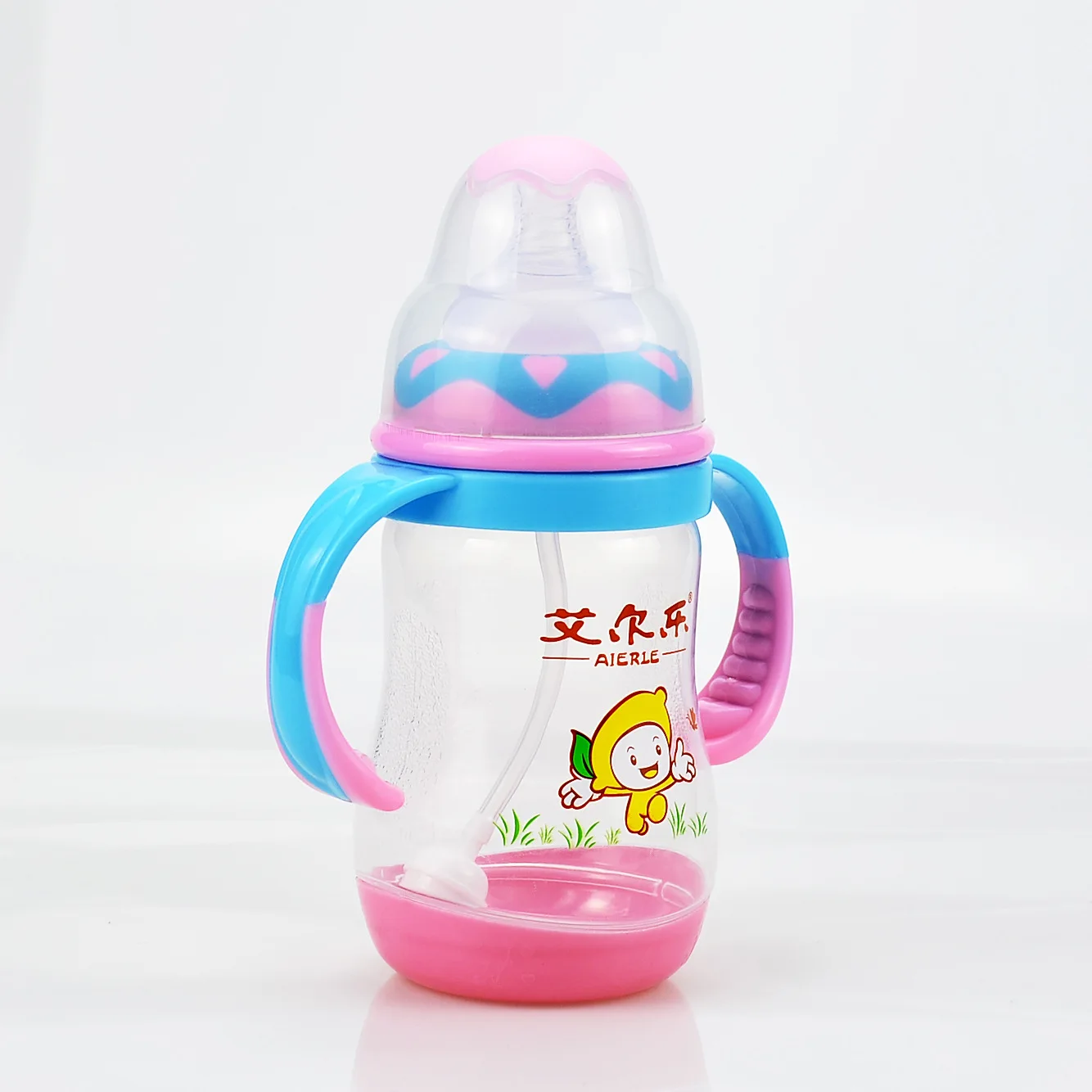 

[Boxed] qralcare le Colorful Temperature Feeding Bottle Wide Aperture with Straw PP Plastic Feeding Bottle Maternal And Child Su