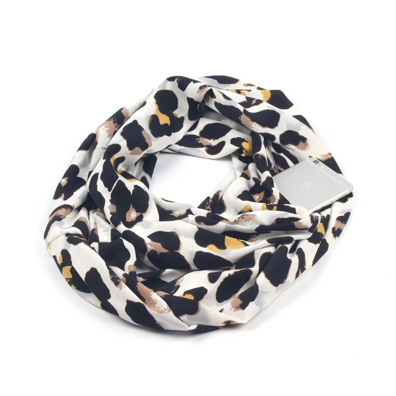 New Scarf Women With Zipper Pocket Floral Print Winter Neck Scarf Convertible Infinity Windproof Loop Scarves Neck Warmer
