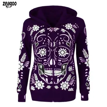 

Women Casual Large Size Long Sleeve None Fashion Loose Skull Printed Autumn, Winter Sweatshirt Hoodies