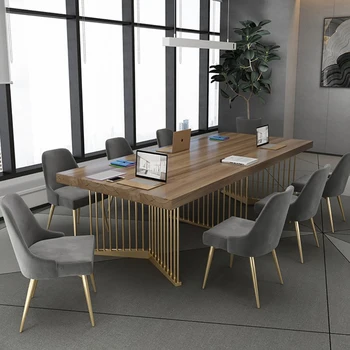 

Modern simple solid wood desk light luxury iron rectangular multi-person conference room long table office conference table