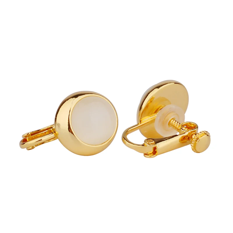 

Philocaly 2019 Original Design Round White Opal Clip-On Earrings for Women and Girls Wedding Anniversary Birthday New Year Gift