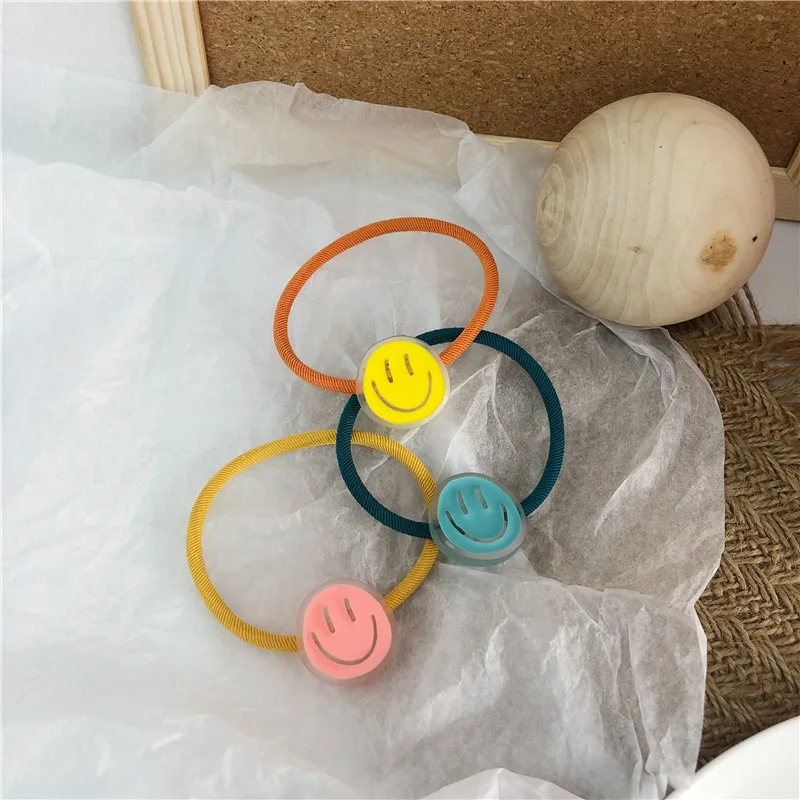 

New Fashion Cute Cartoon Smiley Hair Tie Acrylic Hair Rope Color Girl Elastic Rubber Band Hand Rope Women Hair Accessories