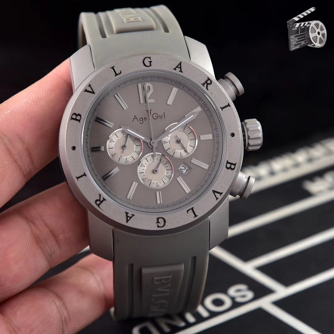 

Luxury Brand New Men Titanium Black Grey Rubber Daydate Sport Stainless Steel Japanese Quartz Chronograph Sapphire Watches Blue