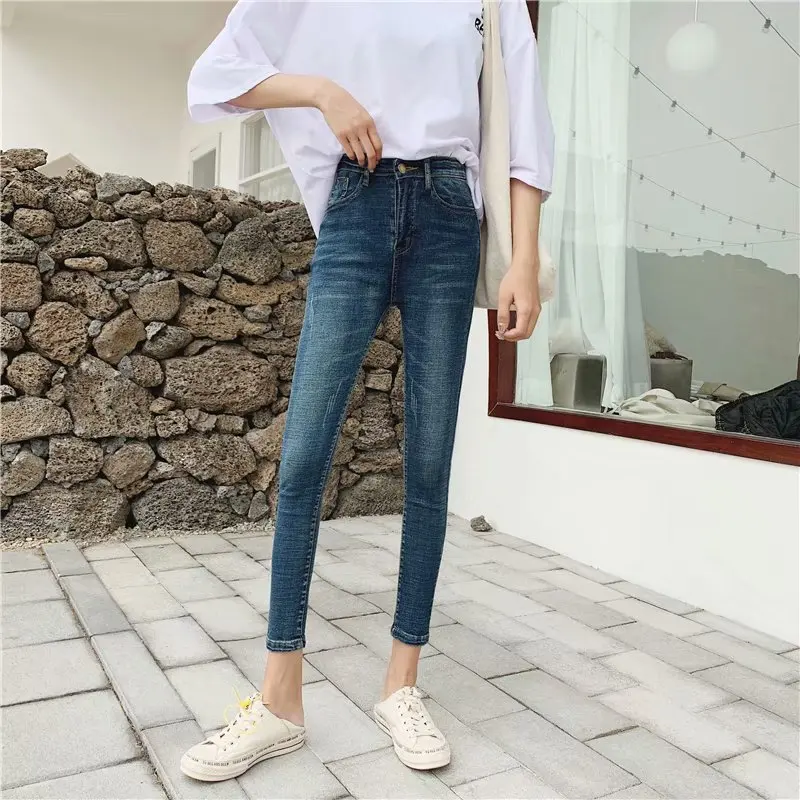 New Style Summer Wear 9 Points Jeans Women's Korean-style Slimming High-waisted Retro Elasticity Capri Tight-Fit Skinny Pan