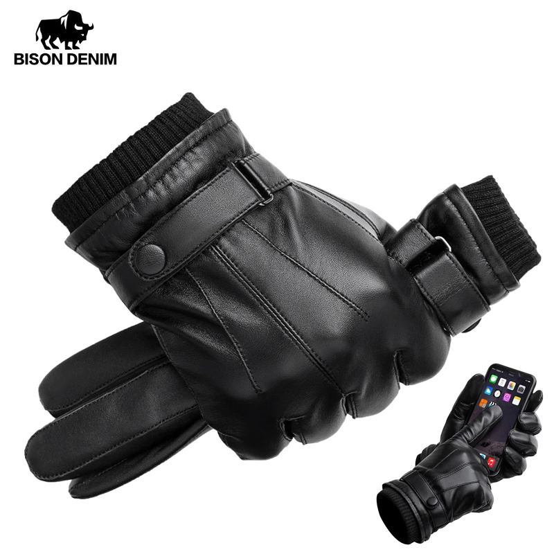 バイソンデニムメンズ革手袋タッチスクリーン手袋男性冬ミトンフル指handschuheプラスベルベットs019 Men S Gloves Aliexpress