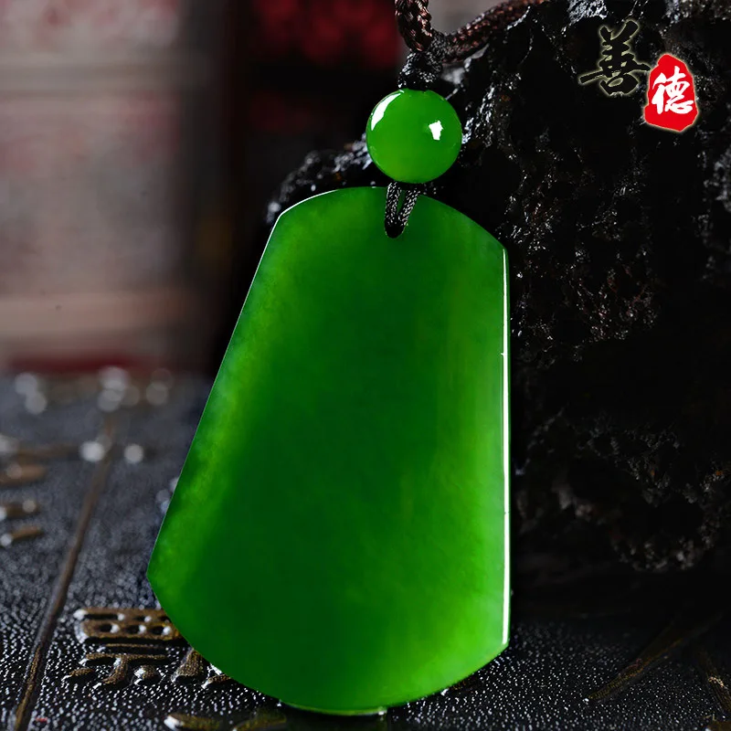 Natural green jade pendant necklace square jade pendants necklaces for men women jadeite jade jewelry necklace women send chain