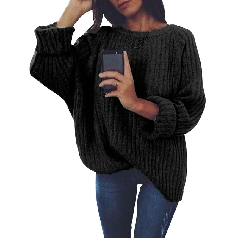 WENYUJH женский однотонный вязаный свитер с круглым вырезом осень зима модный женский пуловер Свитера Женская свободная вязаная одежда