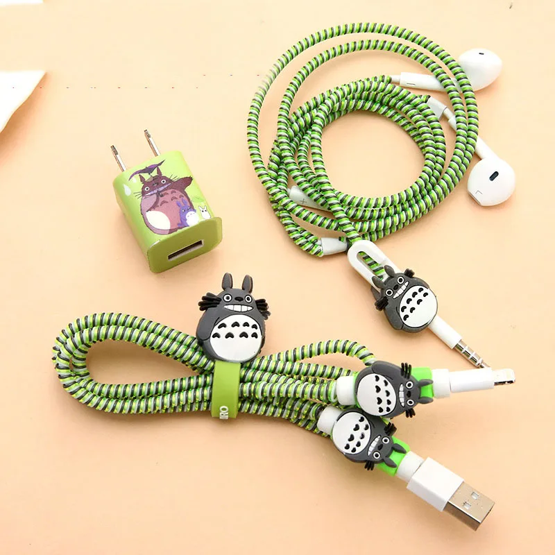 8pcs Disney Mickey Mouse Stitch Totoro Cable Winder Set Figure Doll Cartoon Charger Usb Cable Stickers Iphone Cable Protect Gift
