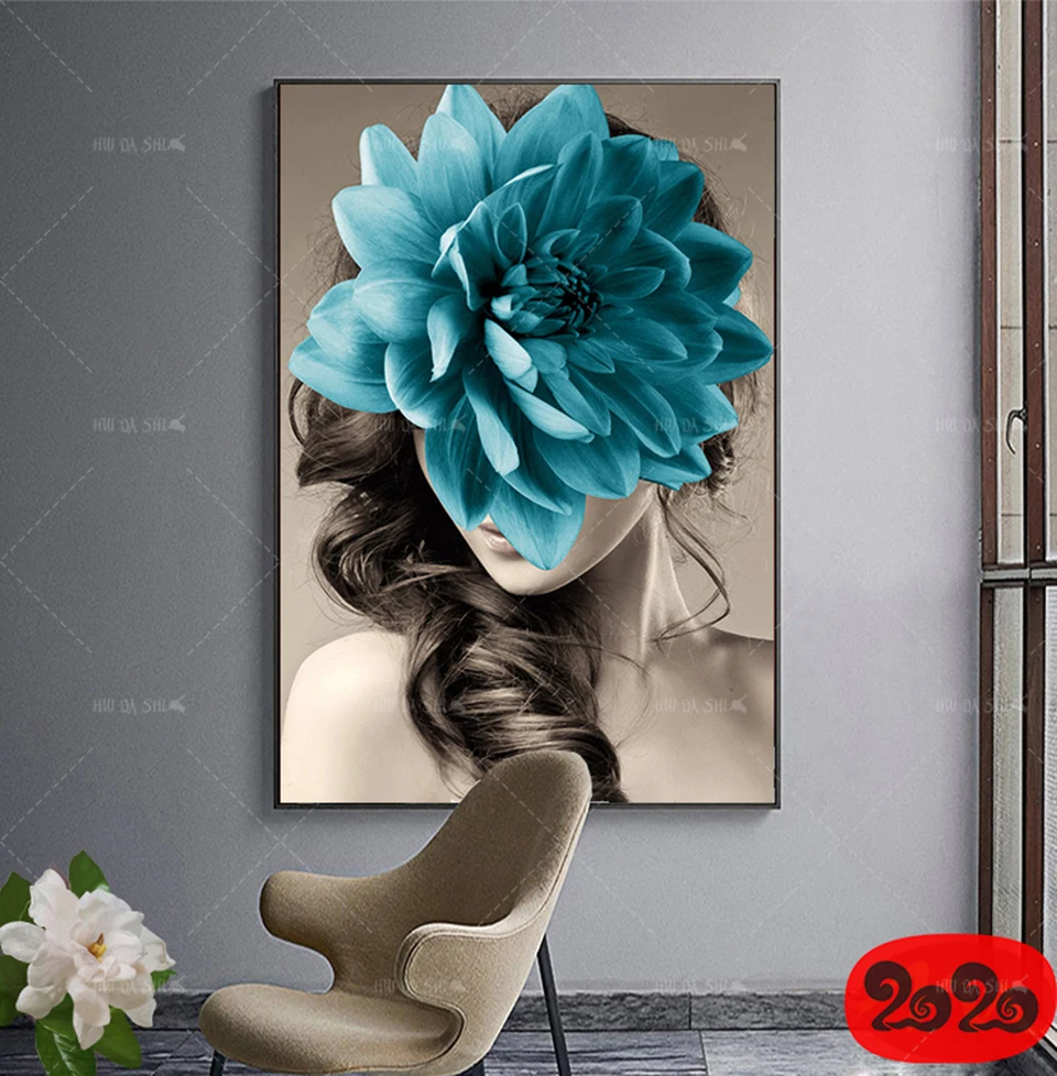 

Modern Fashion Creative Girl Flowers Canvas Print Painting Poster Wall Art Picture Frame Living Room Bedroom Home Decoration