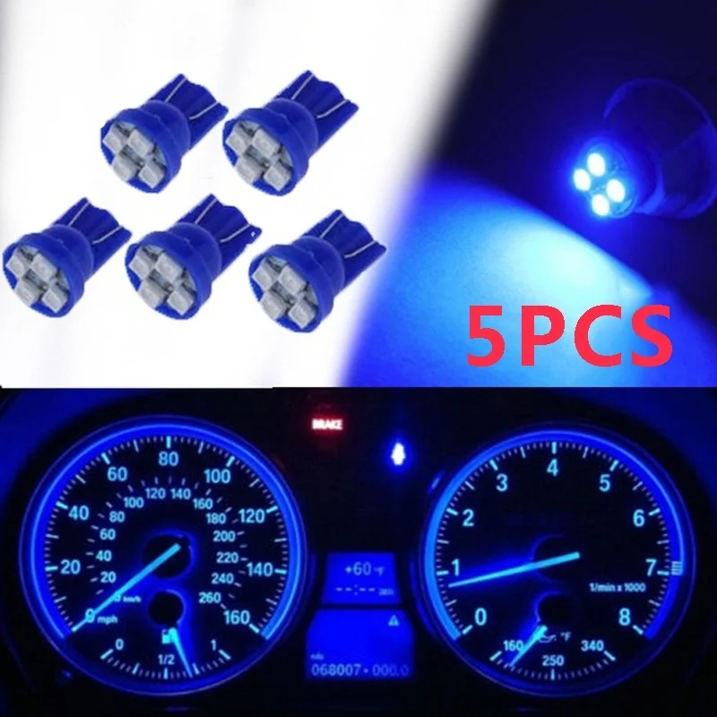 

5PCS T10 W5W 194 3528 1210 4SMD LED Wedge Dashboard Gauge Cluster Instrument Panel Blue Light Bulbs